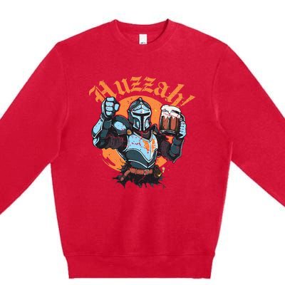 Huzzah Knight With Mead Funny Ren Faire Premium Crewneck Sweatshirt