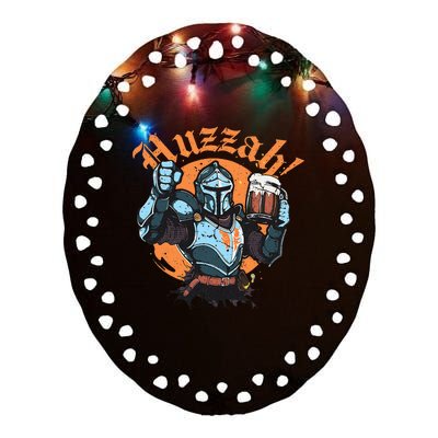 Huzzah Knight With Mead Funny Ren Faire Ceramic Oval Ornament