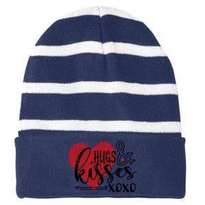 Hugs & Kisses XOXO Valentine's Day Gift Striped Beanie with Solid Band