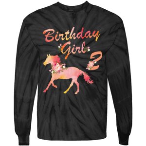 Horse Lover 2nd Birthday For Girl Love Horses 2 Years Old Tie-Dye Long Sleeve Shirt