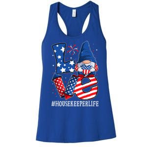 Housekeeper Love 4th Of July Gnome Usa Patriotic Gift Women's Racerback Tank