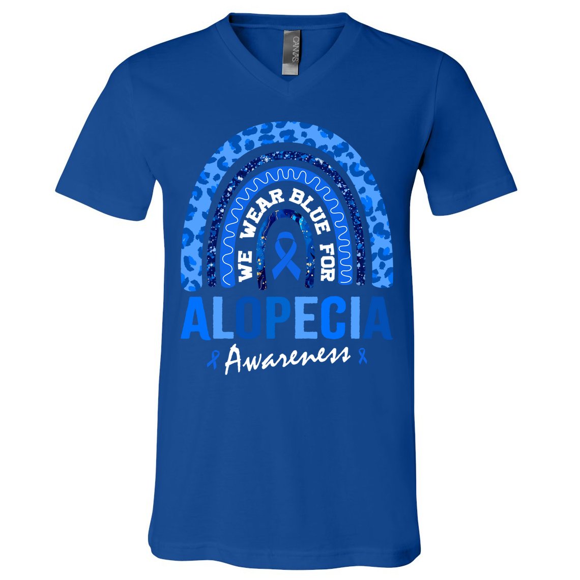 Hair Loss Areata Blue Lopecia Awareness Gift V-Neck T-Shirt