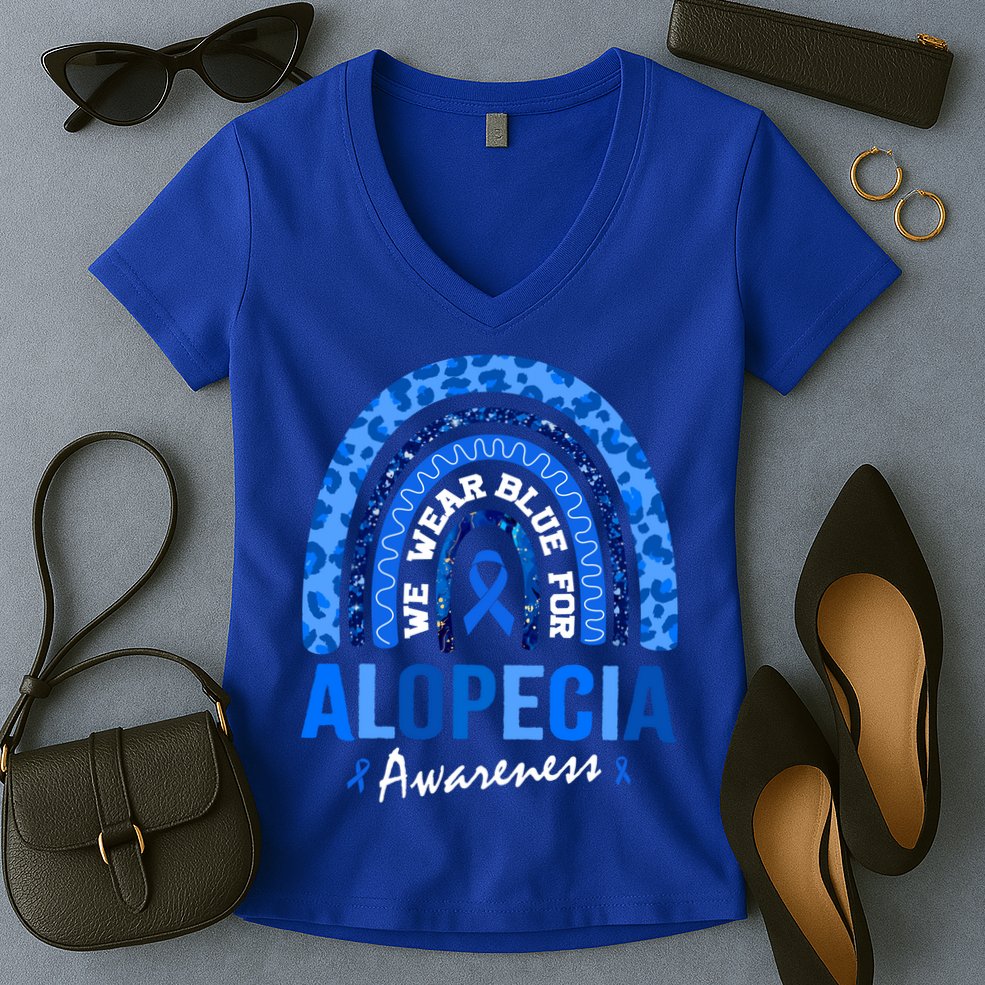 Hair Loss Areata Blue Lopecia Awareness Gift Women's V-Neck T-Shirt