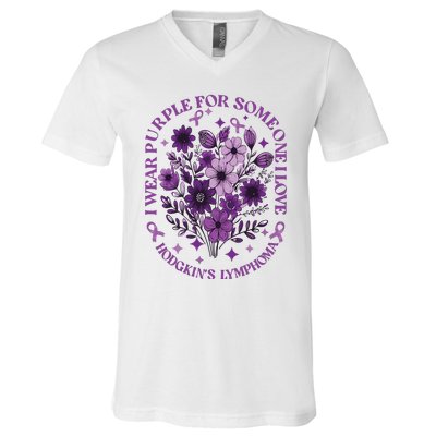 Hodgkin‘S Lymphoma Awareness Wildflower I Wear Purple For Hodgkin‘S V-Neck T-Shirt