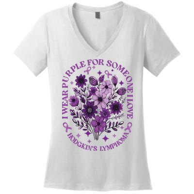 Hodgkin‘S Lymphoma Awareness Wildflower I Wear Purple For Hodgkin‘S Women's V-Neck T-Shirt