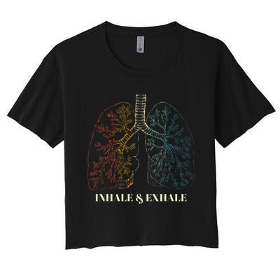 Human Lungs Anatomy Inhale Oxygen And Exhale Carbon Dioxide Women's Crop Top Tee