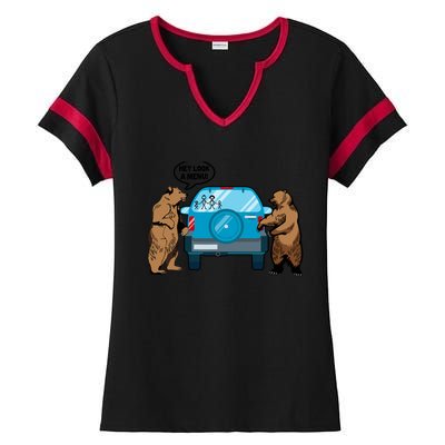 Hey Look Au Funny Camping Camper Hiking Bear Outdoor Ladies Halftime Notch Neck Tee