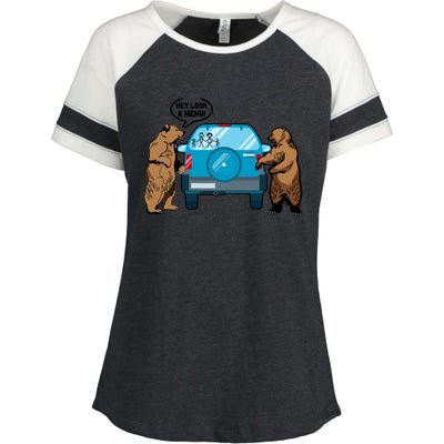 Hey Look Au Funny Camping Camper Hiking Bear Outdoor Enza Ladies Jersey Colorblock Tee