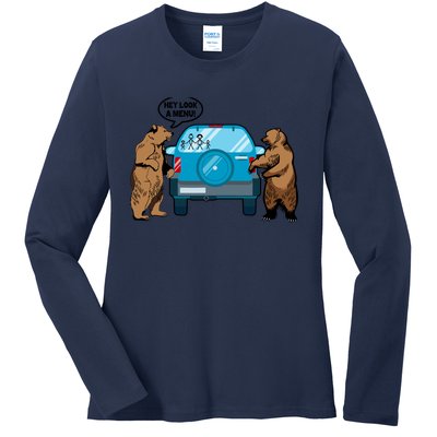 Hey Look Au Funny Camping Camper Hiking Bear Outdoor Ladies Long Sleeve Shirt