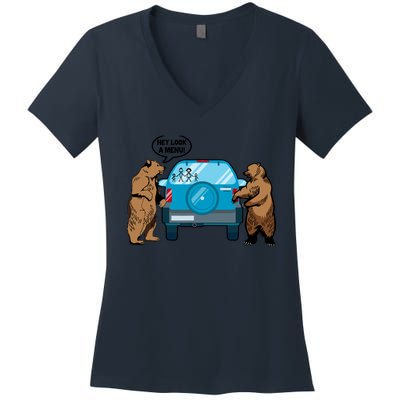 Hey Look Au Funny Camping Camper Hiking Bear Outdoor Women's V-Neck T-Shirt