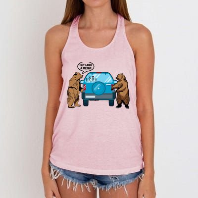 Hey Look Au Funny Camping Camper Hiking Bear Outdoor Women's Knotted Racerback Tank