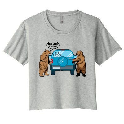 Hey Look Au Funny Camping Camper Hiking Bear Outdoor Women's Crop Top Tee