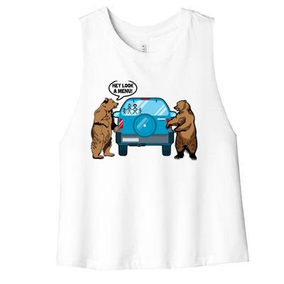 Hey Look Au Funny Camping Camper Hiking Bear Outdoor Women's Racerback Cropped Tank