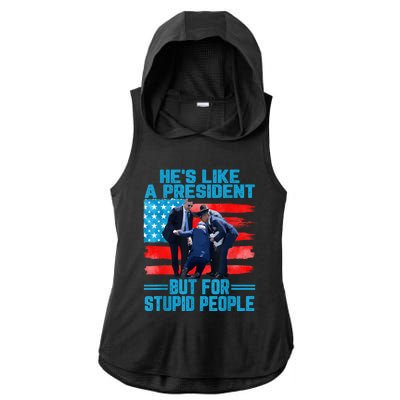 Hes Like A President But For Stupid People Biden Falling Ladies PosiCharge Tri-Blend Wicking Draft Hoodie Tank