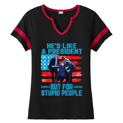 Hes Like A President But For Stupid People Biden Falling Ladies Halftime Notch Neck Tee