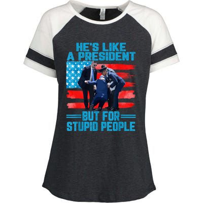 Hes Like A President But For Stupid People Biden Falling Enza Ladies Jersey Colorblock Tee