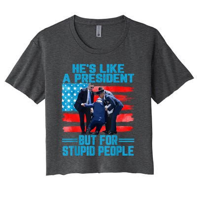 Hes Like A President But For Stupid People Biden Falling Women's Crop Top Tee