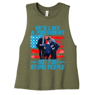 Hes Like A President But For Stupid People Biden Falling Women's Racerback Cropped Tank