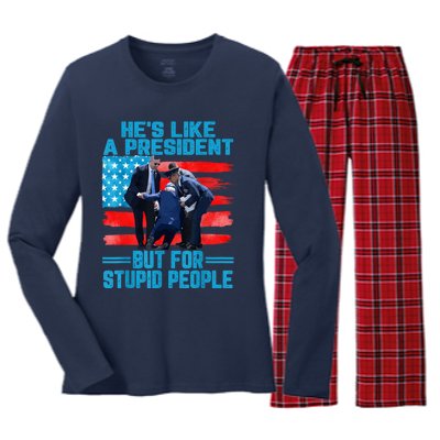 Hes Like A President But For Stupid People Biden Falling Women's Long Sleeve Flannel Pajama Set 