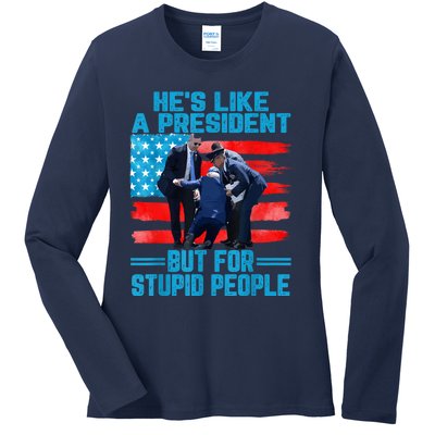 Hes Like A President But For Stupid People Biden Falling Ladies Long Sleeve Shirt