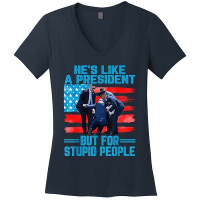 Hes Like A President But For Stupid People Biden Falling Women's V-Neck T-Shirt