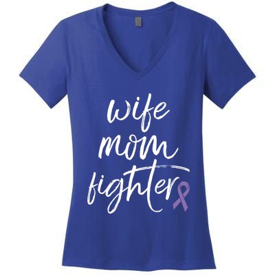 Hodgkin Lymphoma Awareness Purple Ribbon Wife Mom Fighter Gift Women's V-Neck T-Shirt