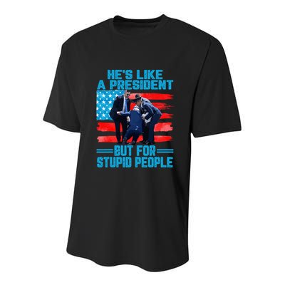 Hes Like A President But For Stupid People Biden Falling Youth Performance Sprint T-Shirt