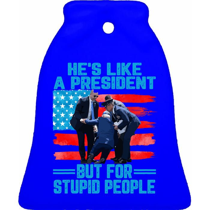 Hes Like A President But For Stupid People Biden Falling Ceramic Bell Ornament