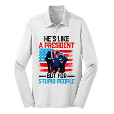 He's Like A President But For Stupid People Biden Falling Silk Touch Performance Long Sleeve Polo