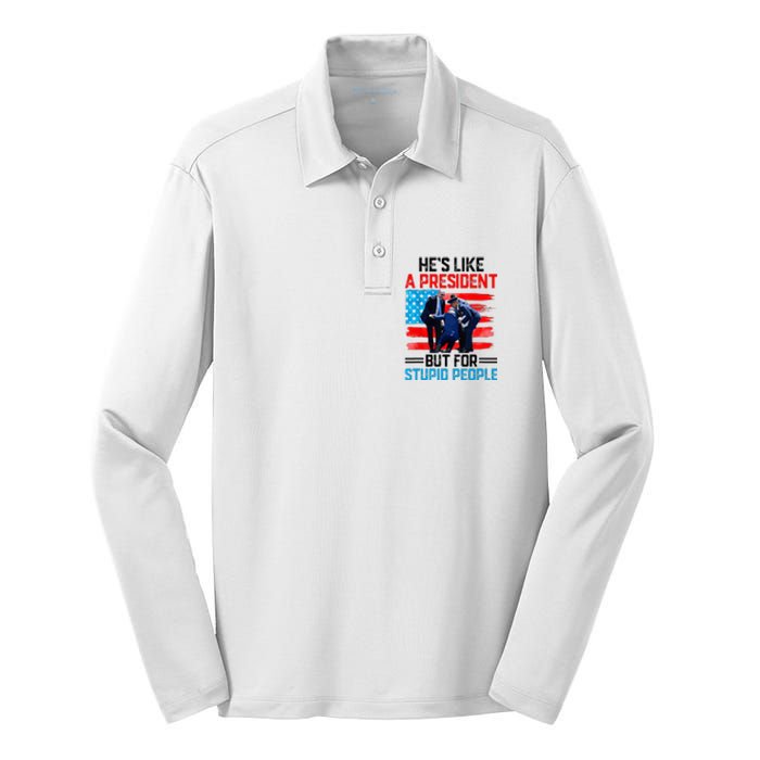 He's Like A President But For Stupid People Biden Falling Silk Touch Performance Long Sleeve Polo