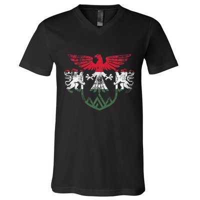 Hungary Lions And Eagle Symbol Hungarian Flag V-Neck T-Shirt