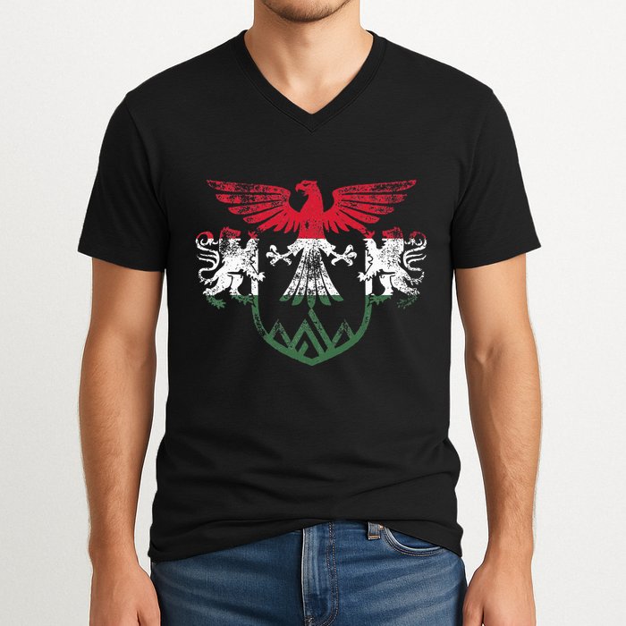 Hungary Lions And Eagle Symbol Hungarian Flag V-Neck T-Shirt
