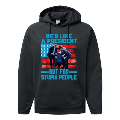 Hes Like A President But For Stupid People Biden Falling Performance Fleece Hoodie