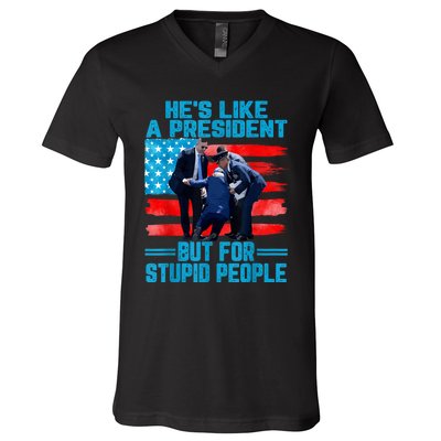 Hes Like A President But For Stupid People Biden Falling V-Neck T-Shirt