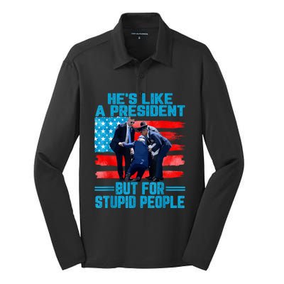 Hes Like A President But For Stupid People Biden Falling Silk Touch Performance Long Sleeve Polo