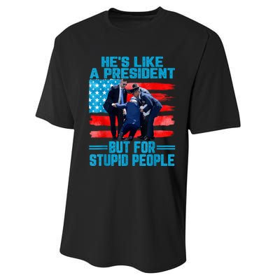 Hes Like A President But For Stupid People Biden Falling Performance Sprint T-Shirt