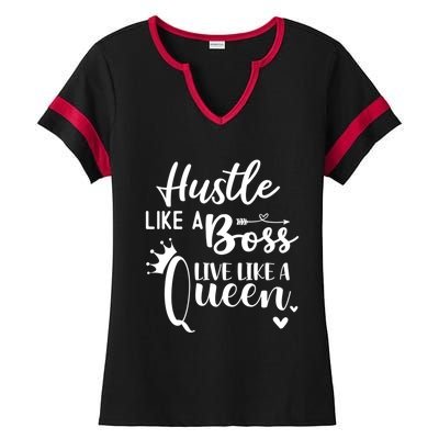 Hustle Like A Boss Live Like A Queen Gift Wife Mom Boss Cool Gift Ladies Halftime Notch Neck Tee