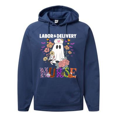 Halloween Labor And Delivery L And D Nurse Ghost Pumpkins Fall Gift Performance Fleece Hoodie