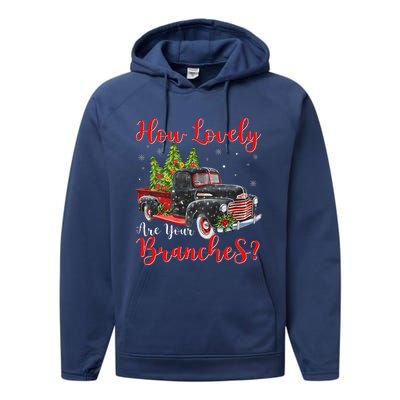 How Lovely Are Your Branches Car Xmas Red Truck Christmas Performance Fleece Hoodie