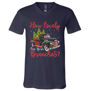 How Lovely Are Your Branches Car Xmas Red Truck Christmas V-Neck T-Shirt