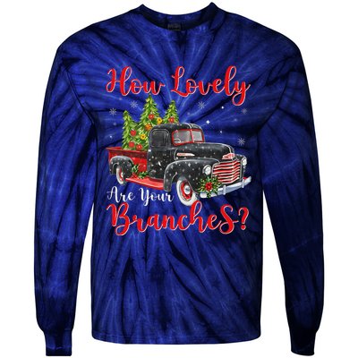 How Lovely Are Your Branches Car Xmas Red Truck Christmas Tie-Dye Long Sleeve Shirt