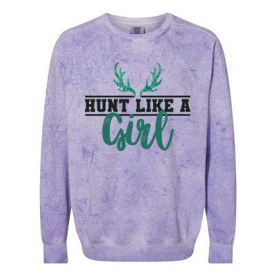 Hunt Like A Funny Deer Hunter Camo Print Hunting Lover Gift Colorblast Crewneck Sweatshirt