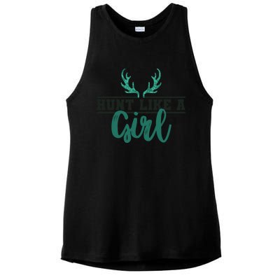 Hunt Like A Funny Deer Hunter Camo Print Hunting Lover Gift Ladies PosiCharge Tri-Blend Wicking Tank