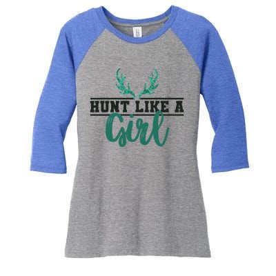 Hunt Like A Funny Deer Hunter Camo Print Hunting Lover Gift Women's Tri-Blend 3/4-Sleeve Raglan Shirt