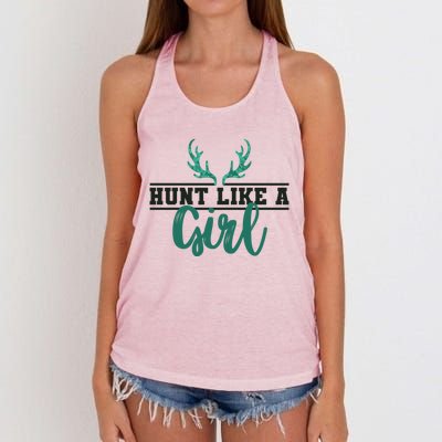 Hunt Like A Funny Deer Hunter Camo Print Hunting Lover Gift Women's Knotted Racerback Tank