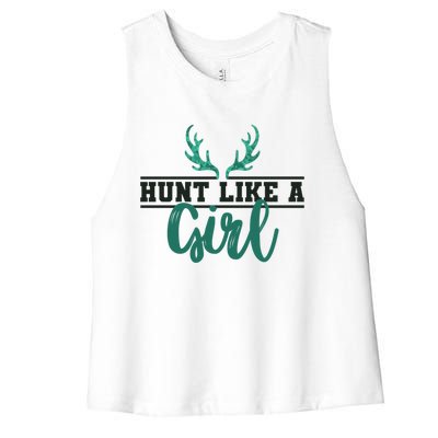 Hunt Like A Funny Deer Hunter Camo Print Hunting Lover Gift Women's Racerback Cropped Tank