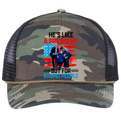 Hes Like A President But For Stupid People Biden Falling Retro Rope Trucker Hat Cap