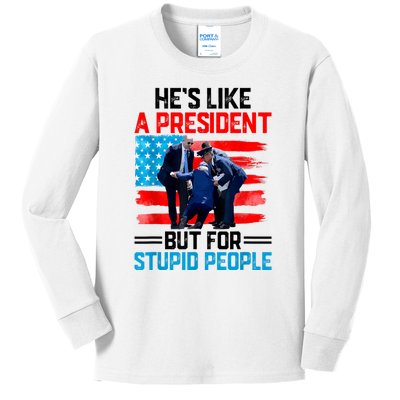 Hes Like A President But For Stupid People Biden Falling Kids Long Sleeve Shirt