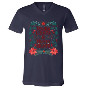 Holiday Lights And Human Rights Floral Feminist Christmas V-Neck T-Shirt