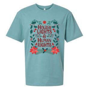 Holiday Lights And Human Rights Floral Feminist Christmas Sueded Cloud Jersey T-Shirt